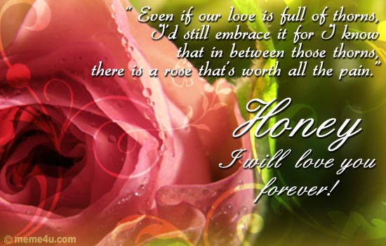 Honey I will love you forever." A special love message for your love to tell 