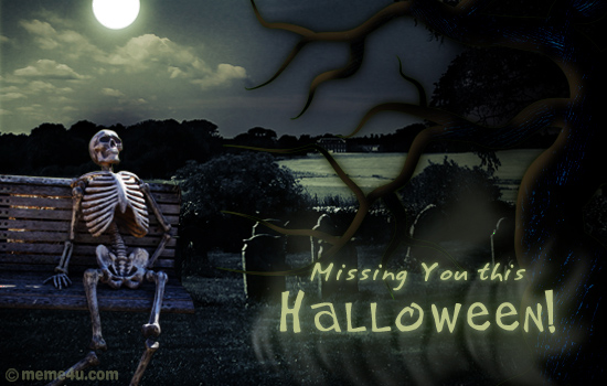 missing you halloween card, missing you card, skeleton cards